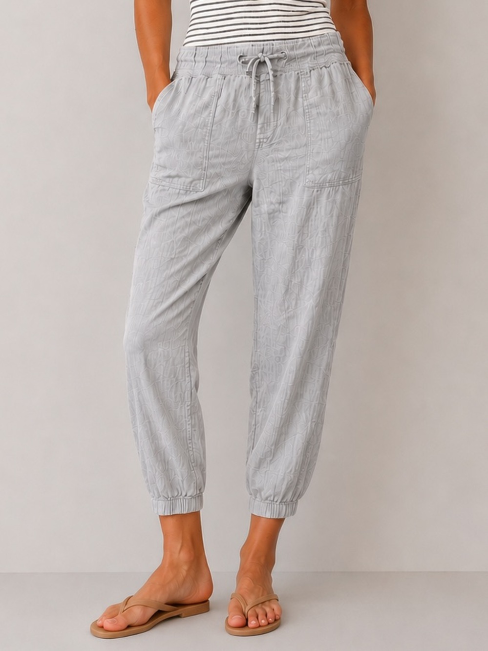 100% Cotton GAP Light Gray Mid Rise Drawstring Cropped Casual Jogger Pants XL